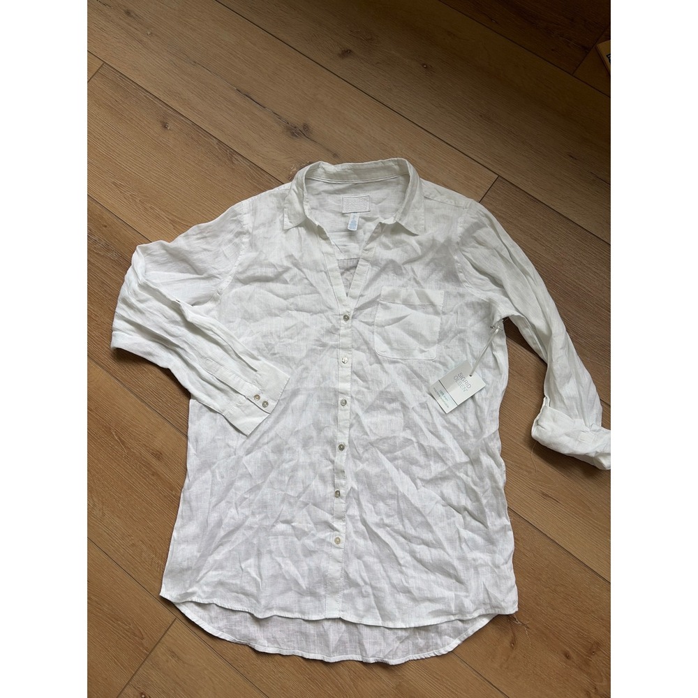 Sigrid Olsen Womens White 100% Linen Button Up Shirt Long Sleeve NWT Size L - Picture 2 of 8